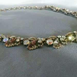 Vintage  Rhinestone Bronze Leaf Choker Necklace